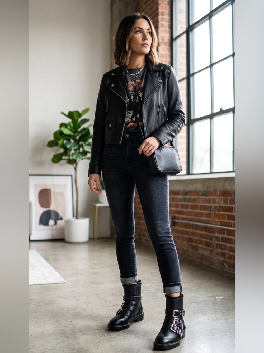 ZARA Leather Biker Ankle Boots Faux Fur Lined Black EU 38 / US 8 NWOT Moto)